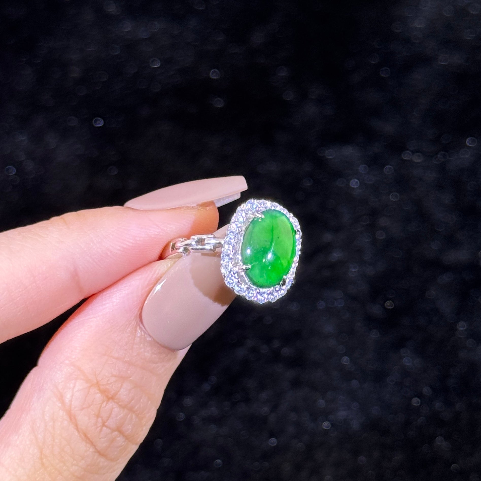 925 Sliver Type A Green Jade Ring