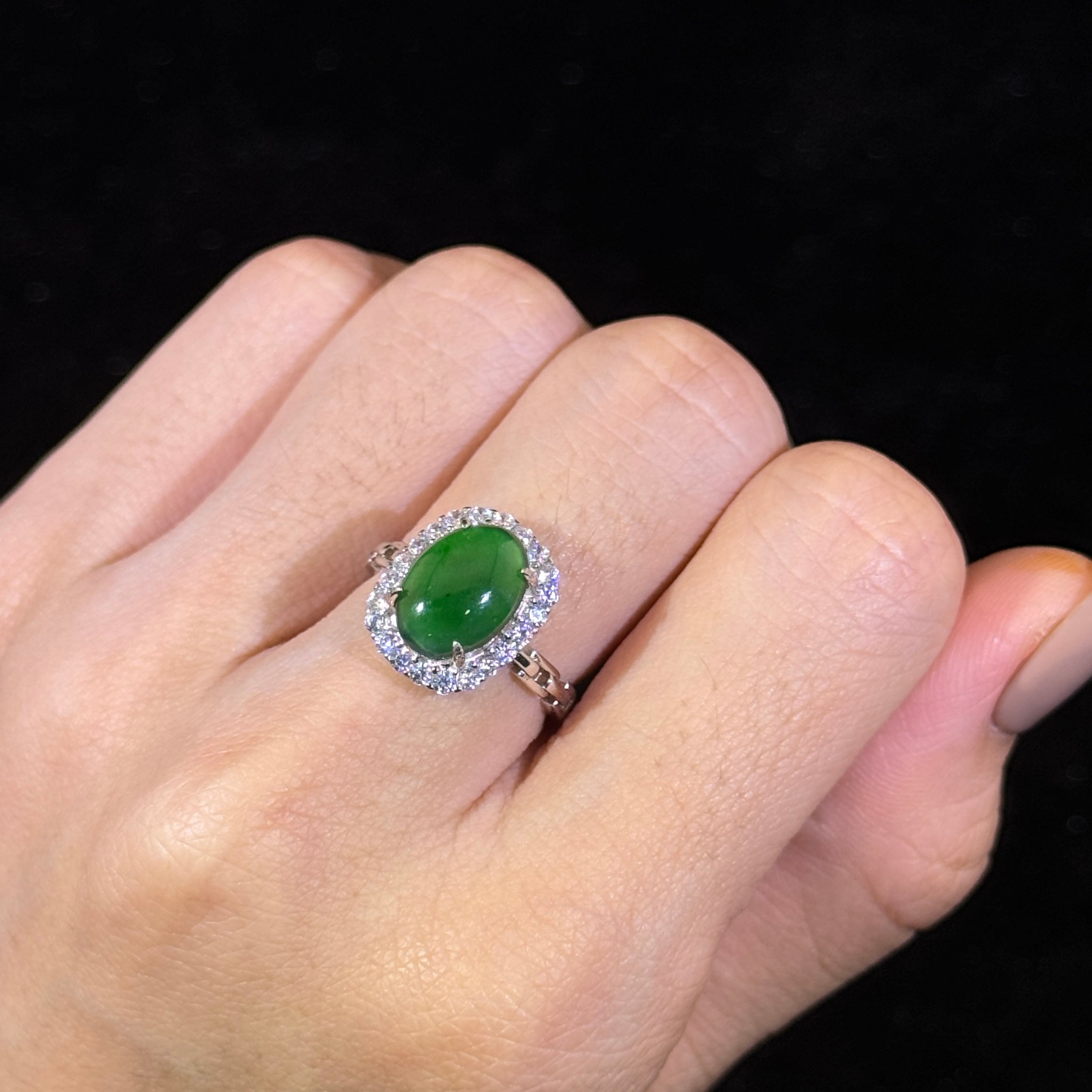 925 Sliver Type A Green Jade Ring