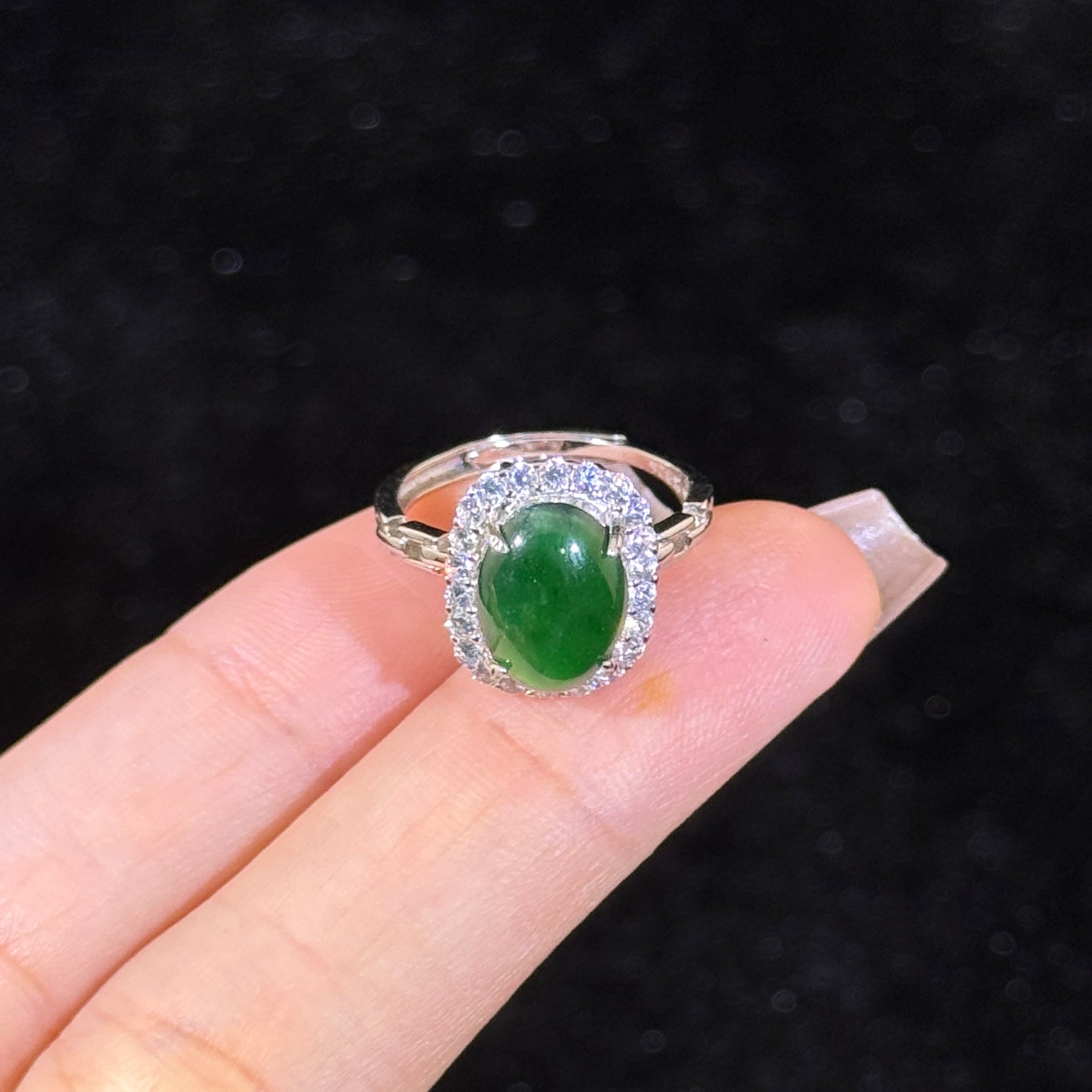 925 Sliver Type A Green Jade Ring