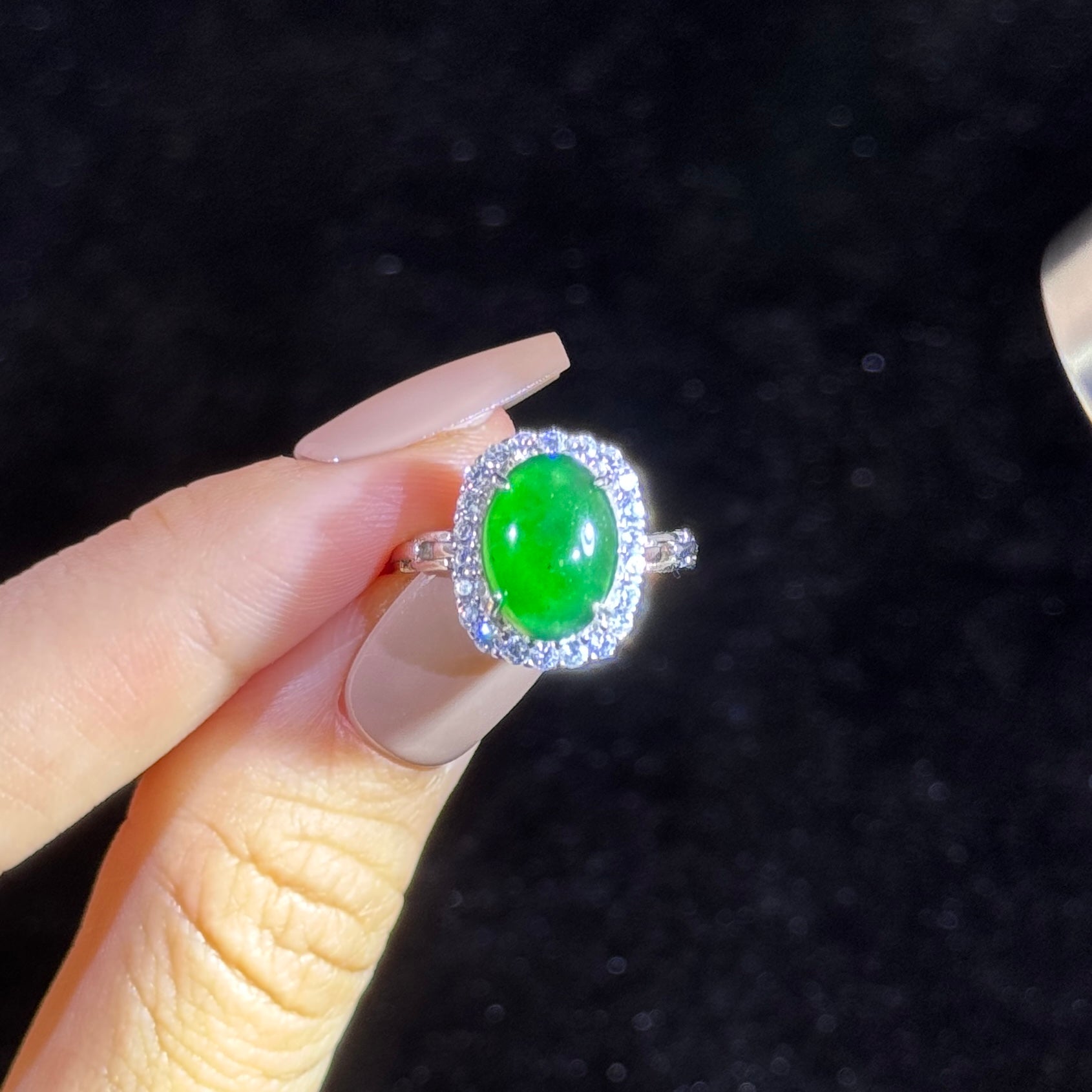 925 Sliver Type A Green Jade Ring