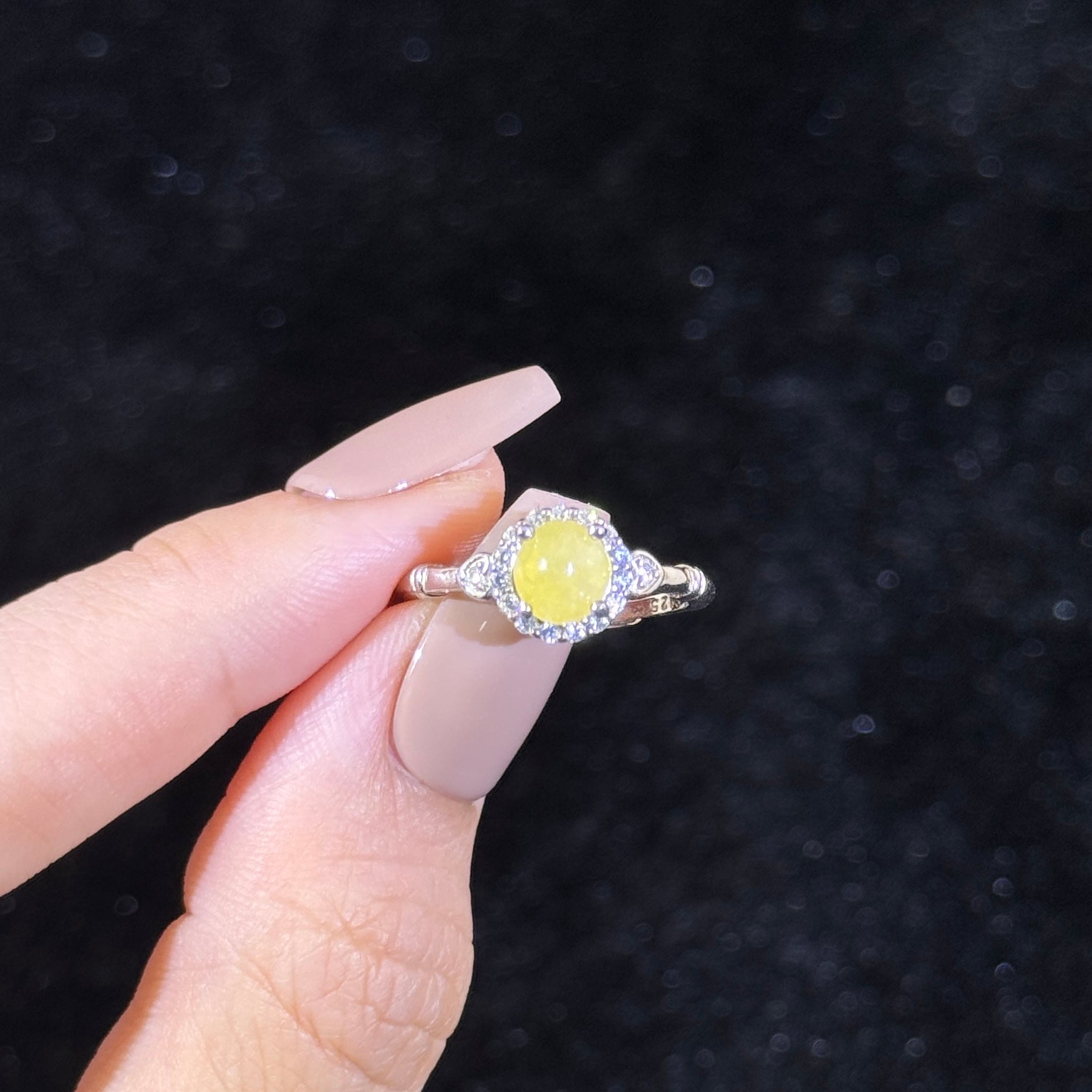 925 Sliver Type A Yellow Jade Ring