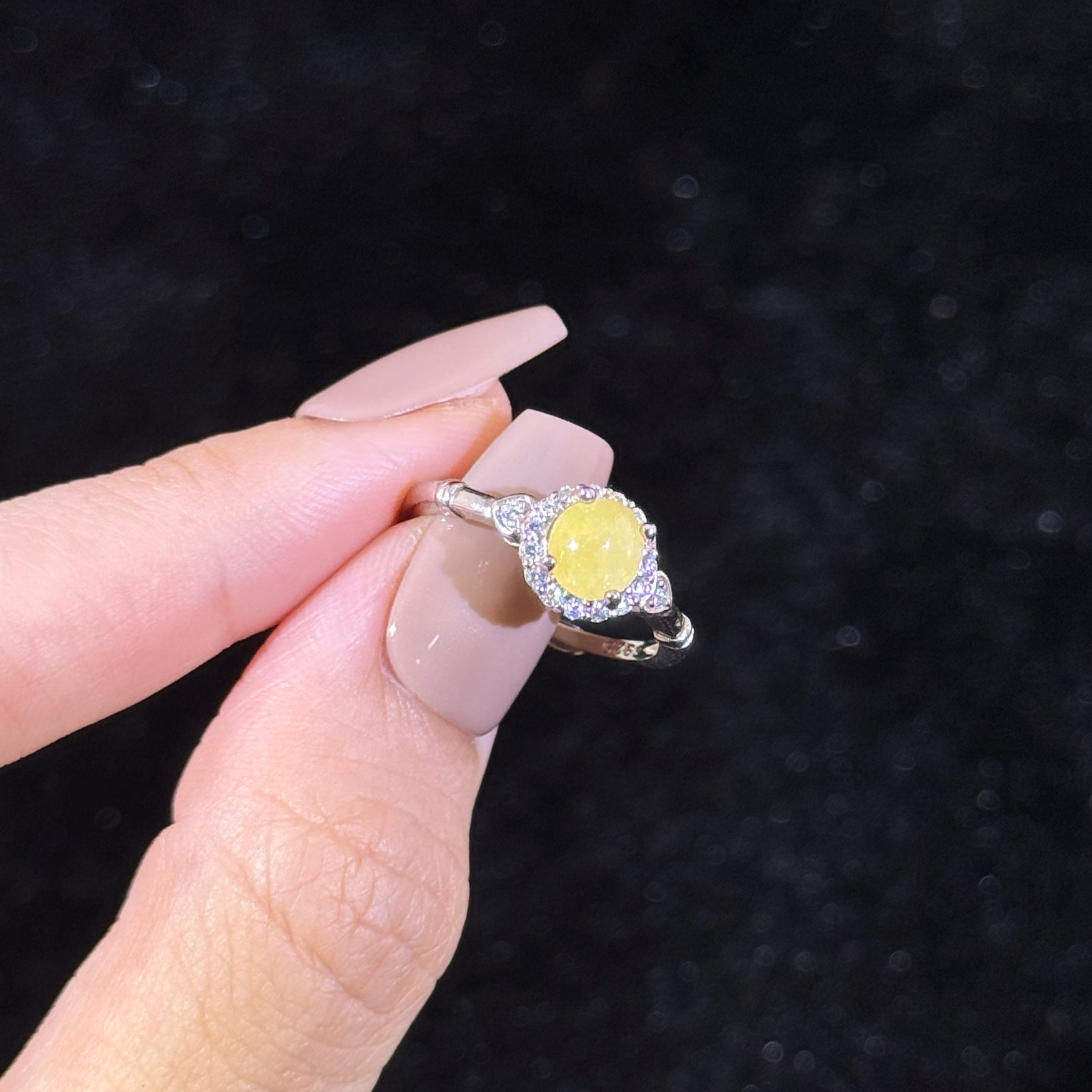 925 Sliver Type A Yellow Jade Ring