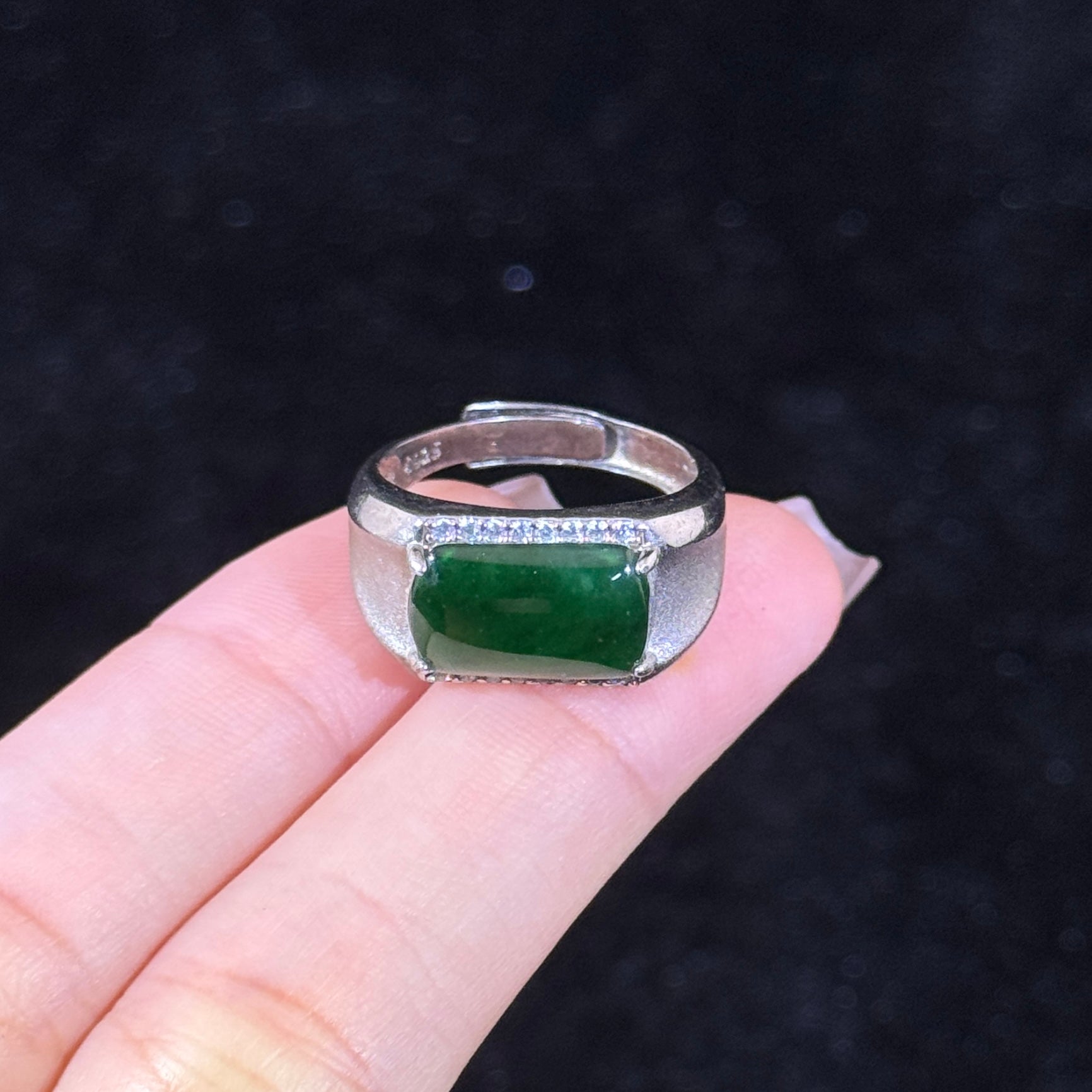 925 Sliver Type A Green Jade Ring