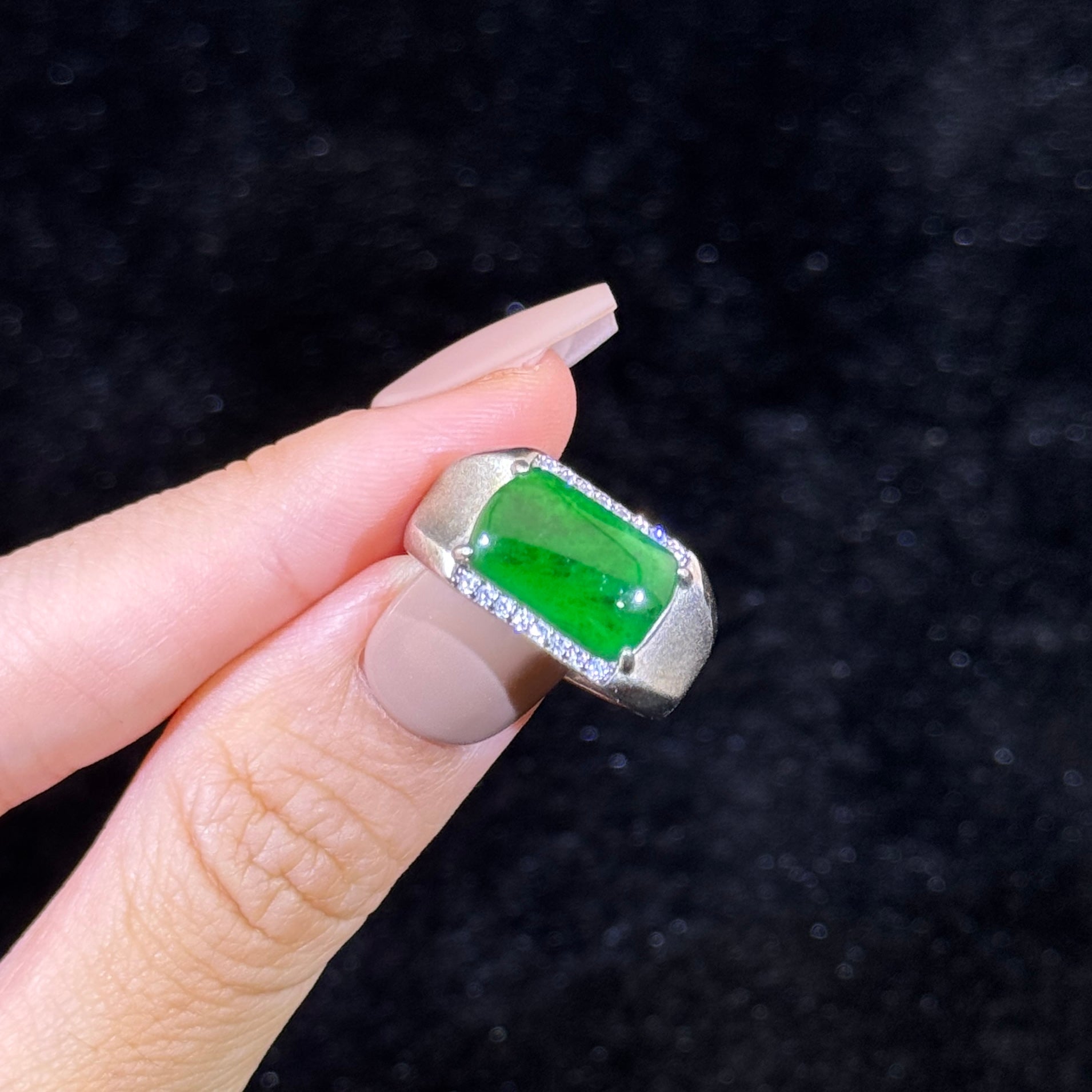 925 Sliver Type A Green Jade Ring