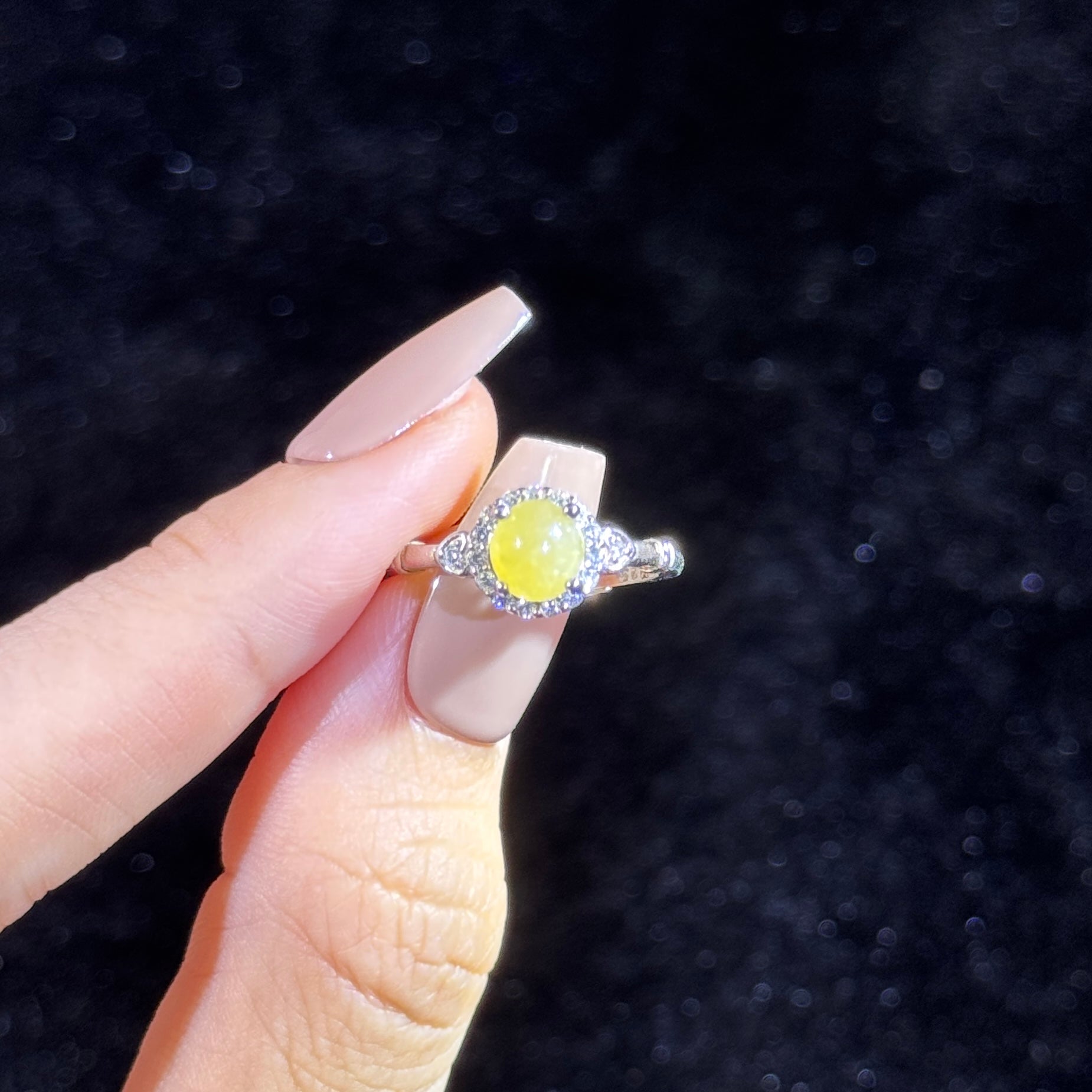 925 Sliver Type A Yellow Jade Ring