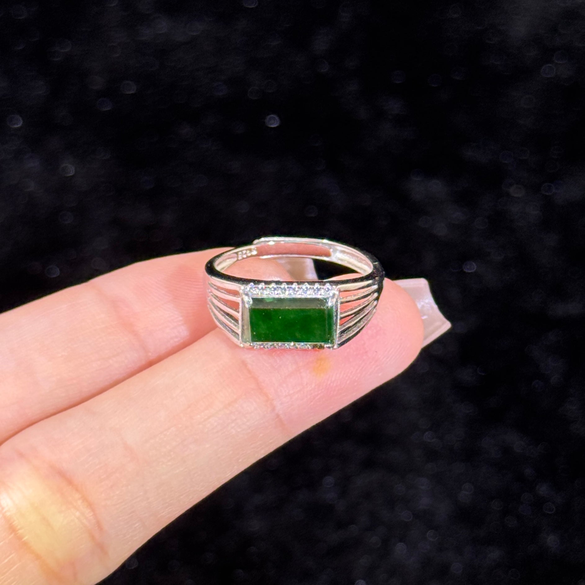 925 Sliver Type A Green Jade Ring