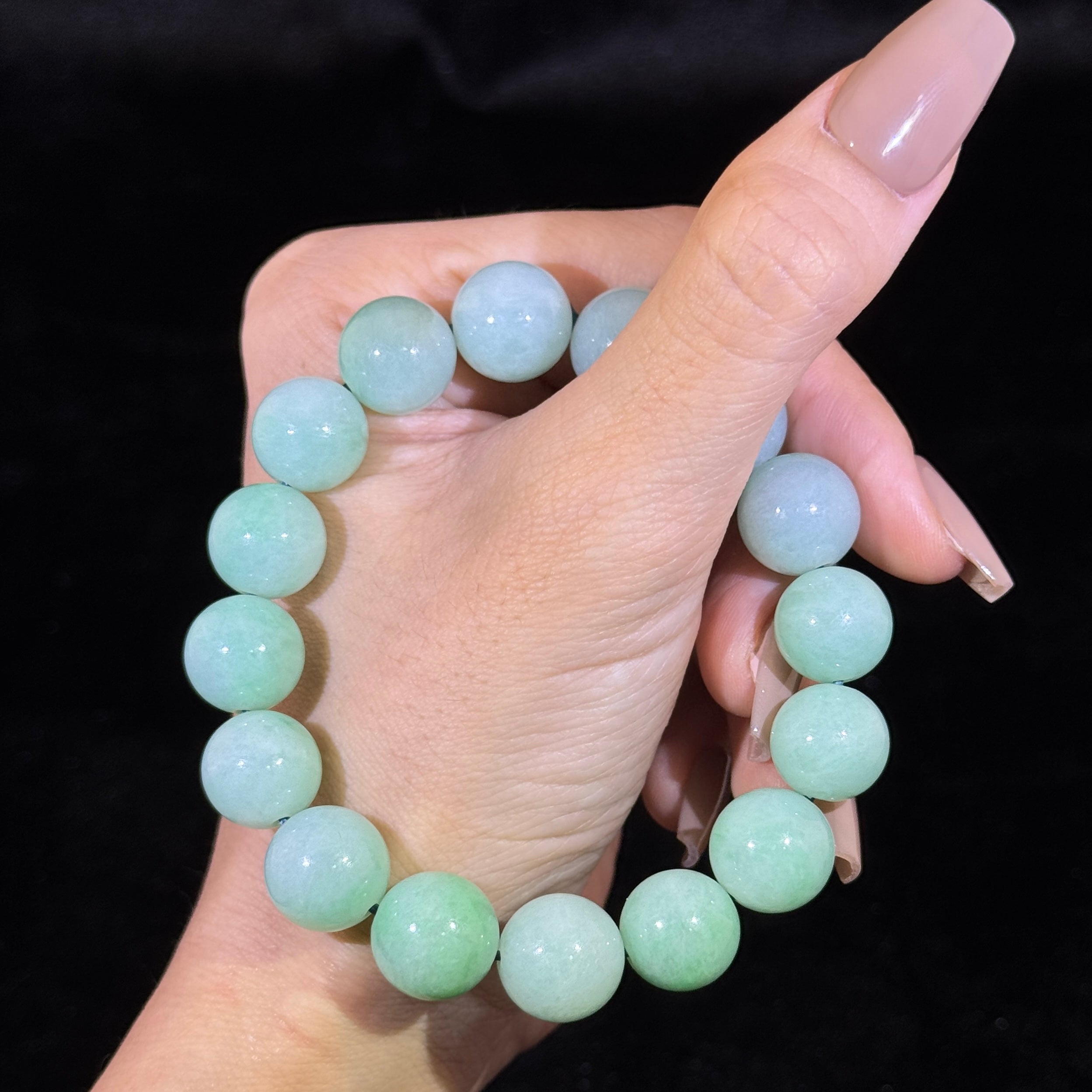 Type A Green Jade Beads Bracelet