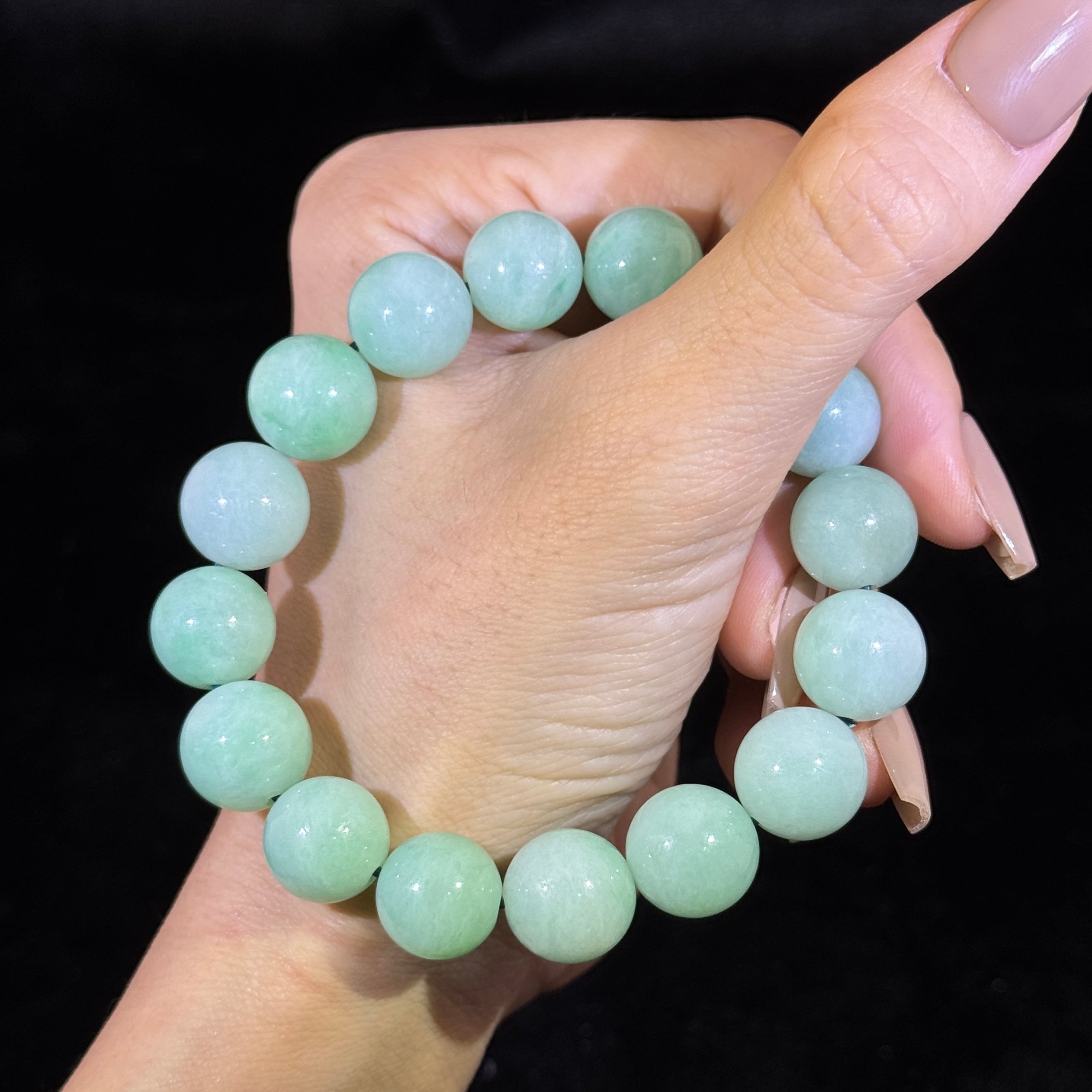 Type A Green Jade Beads Bracelet