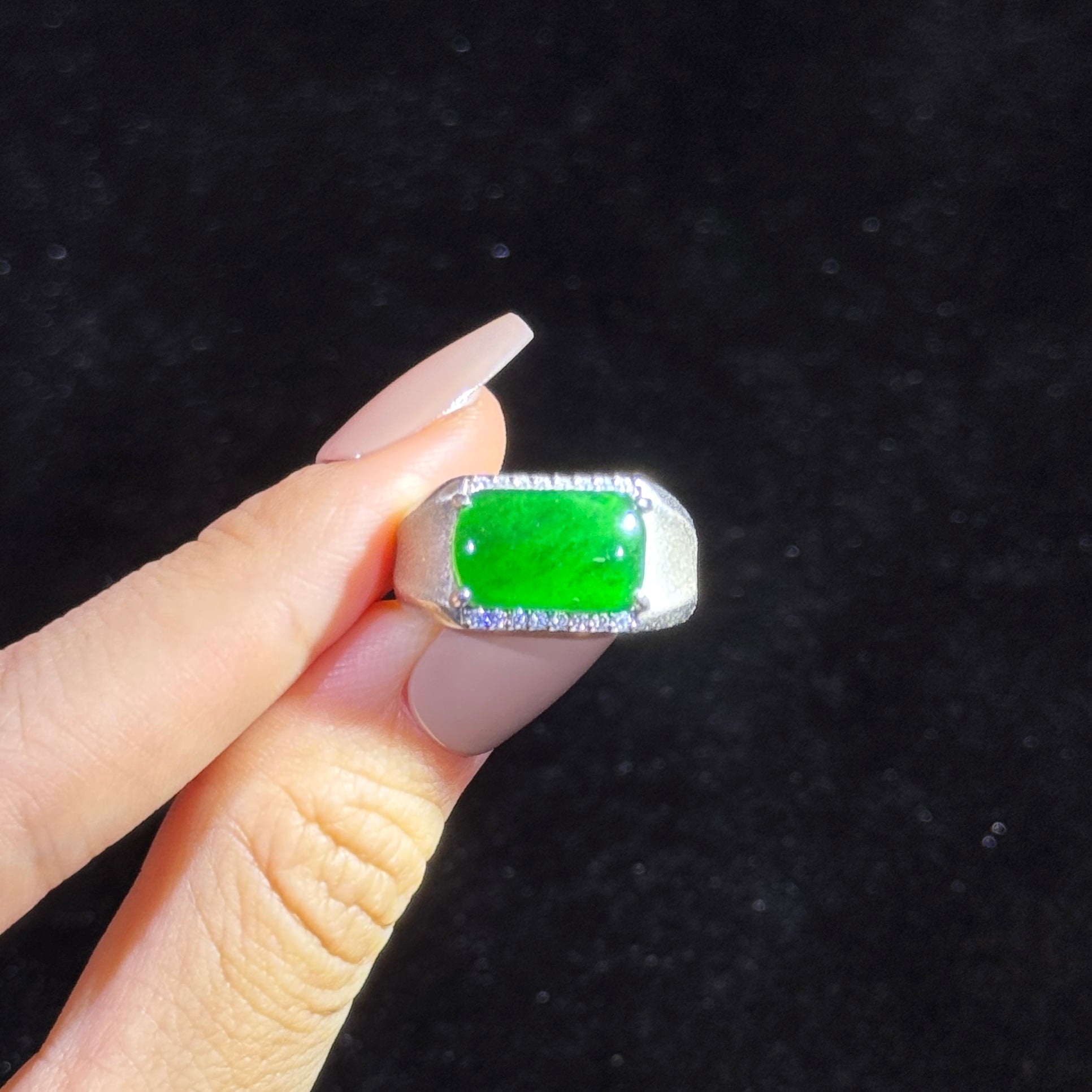 925 Sliver Type A Green Jade Ring