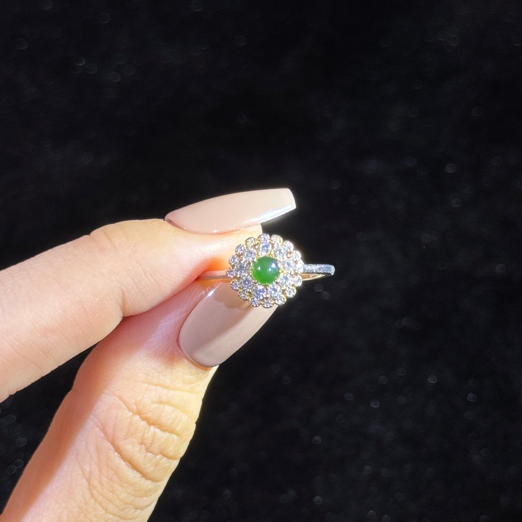 925 Sliver Type A Green Jade Ring