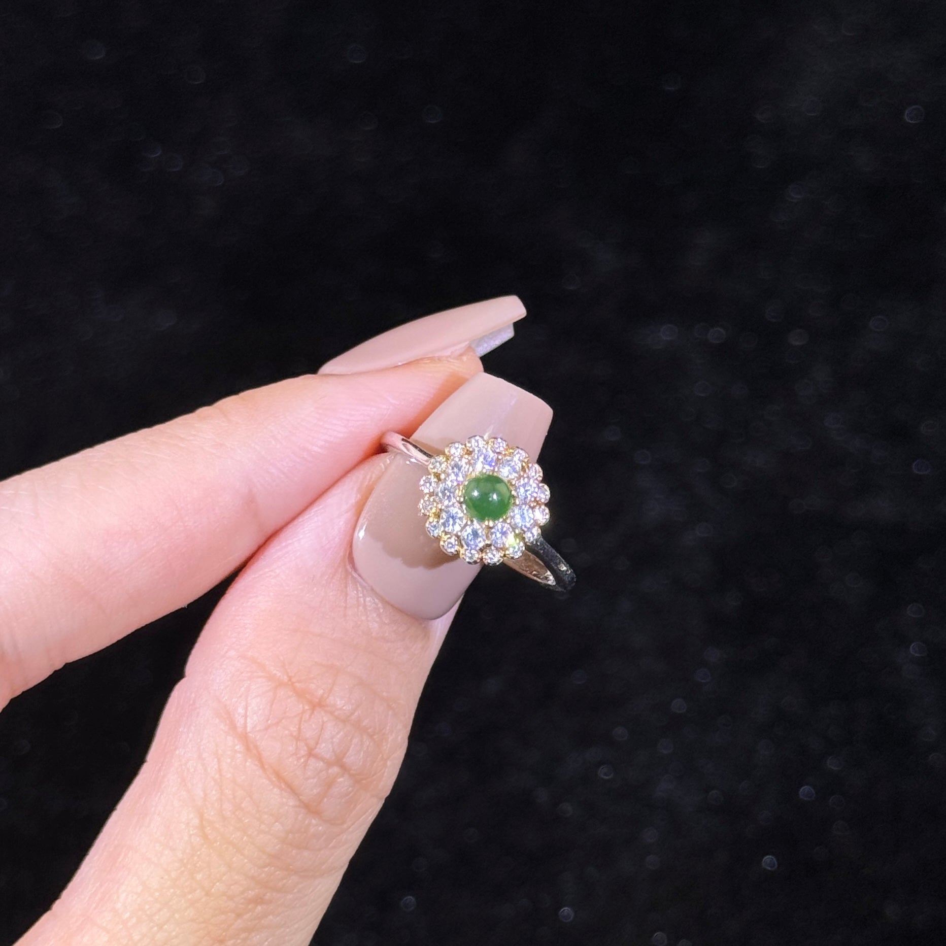 925 Sliver Type A Green Jade Ring