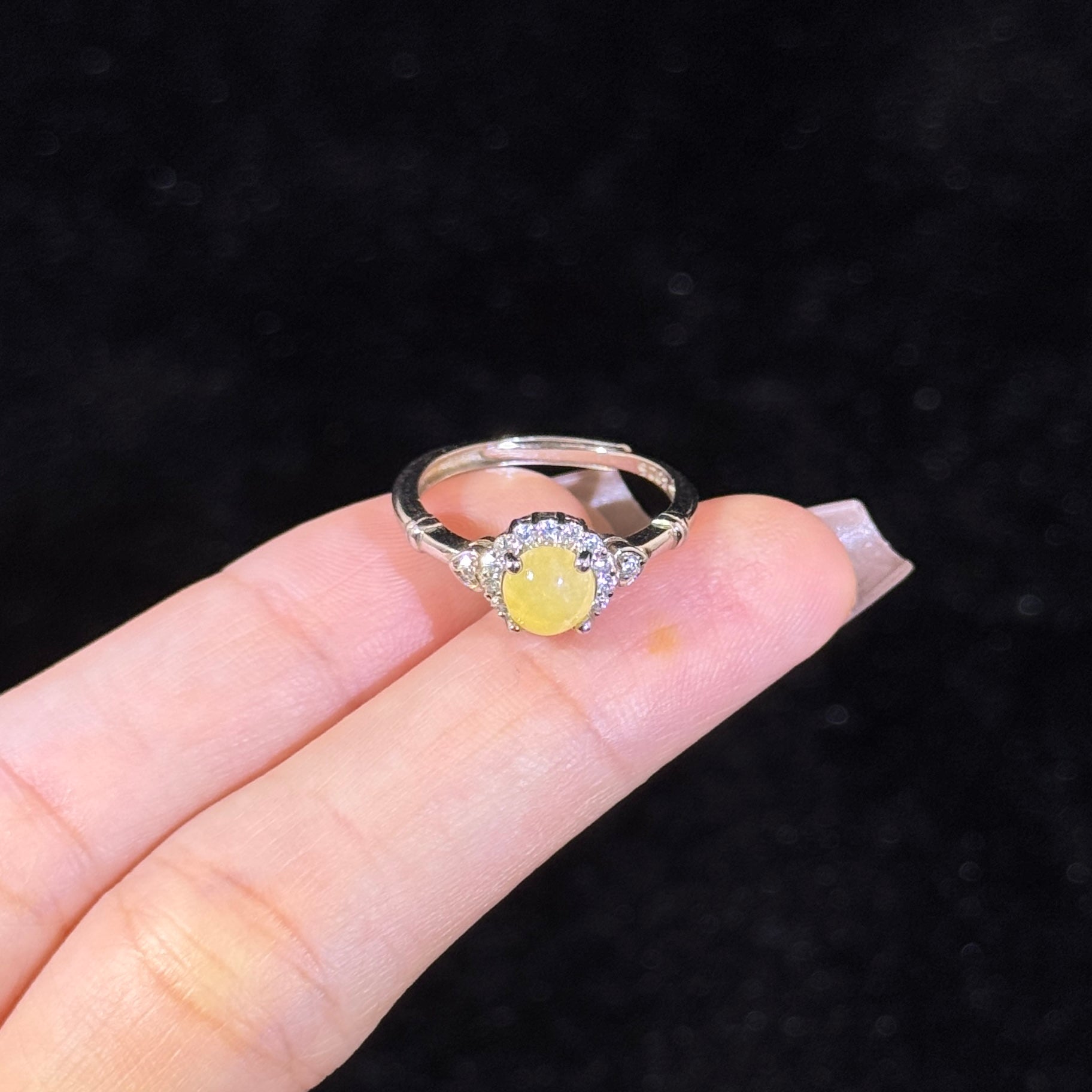 925 Sliver Type A Yellow Jade Ring