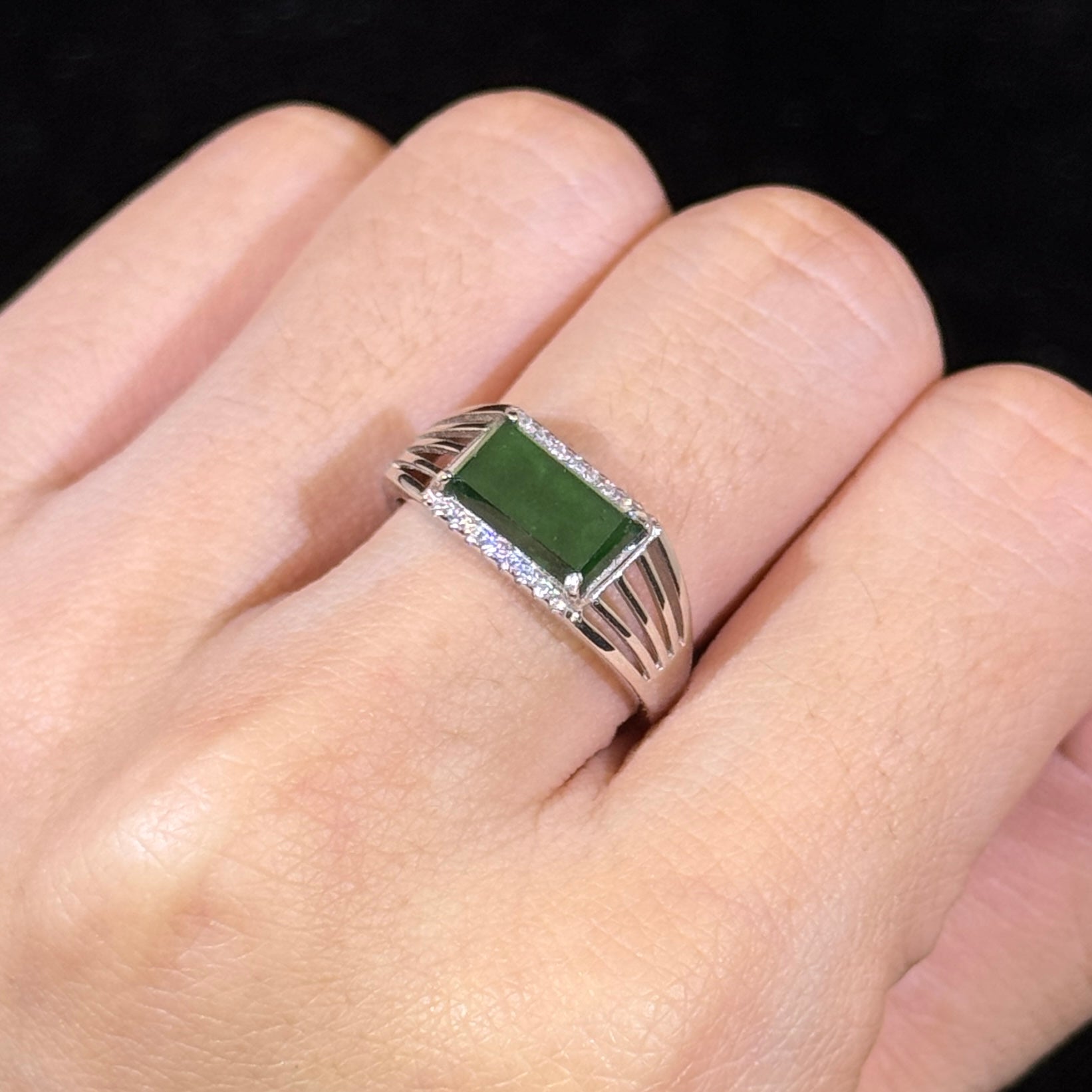 925 Sliver Type A Green Jade Ring