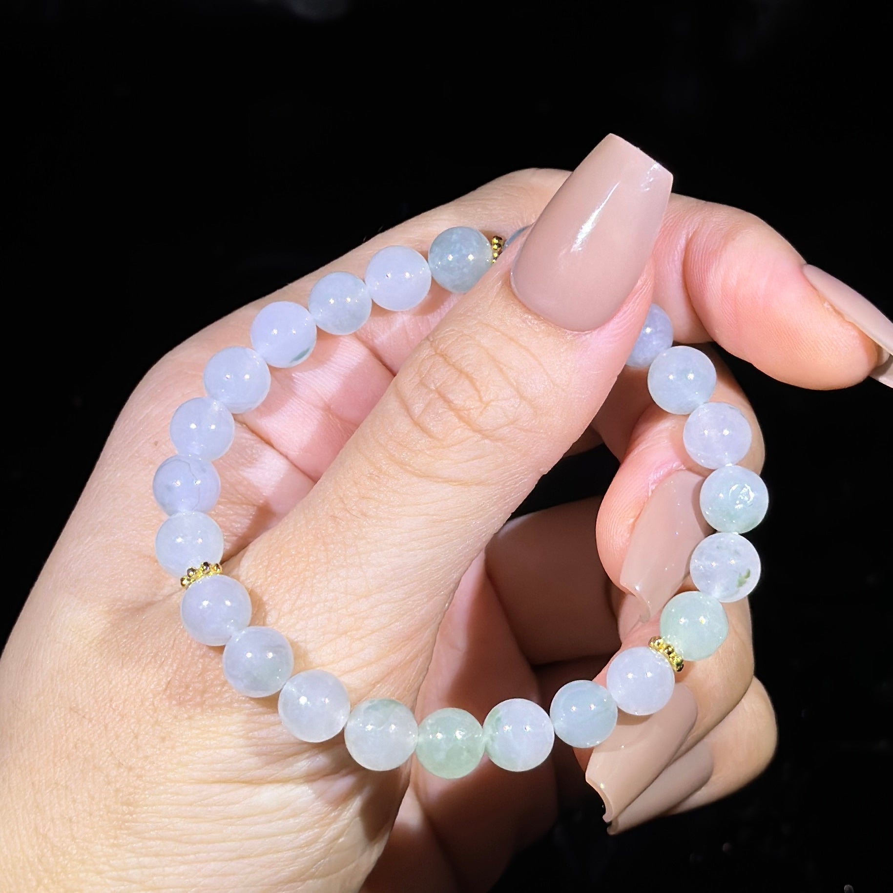 Type A Semi Icy Green Jade Bracelet