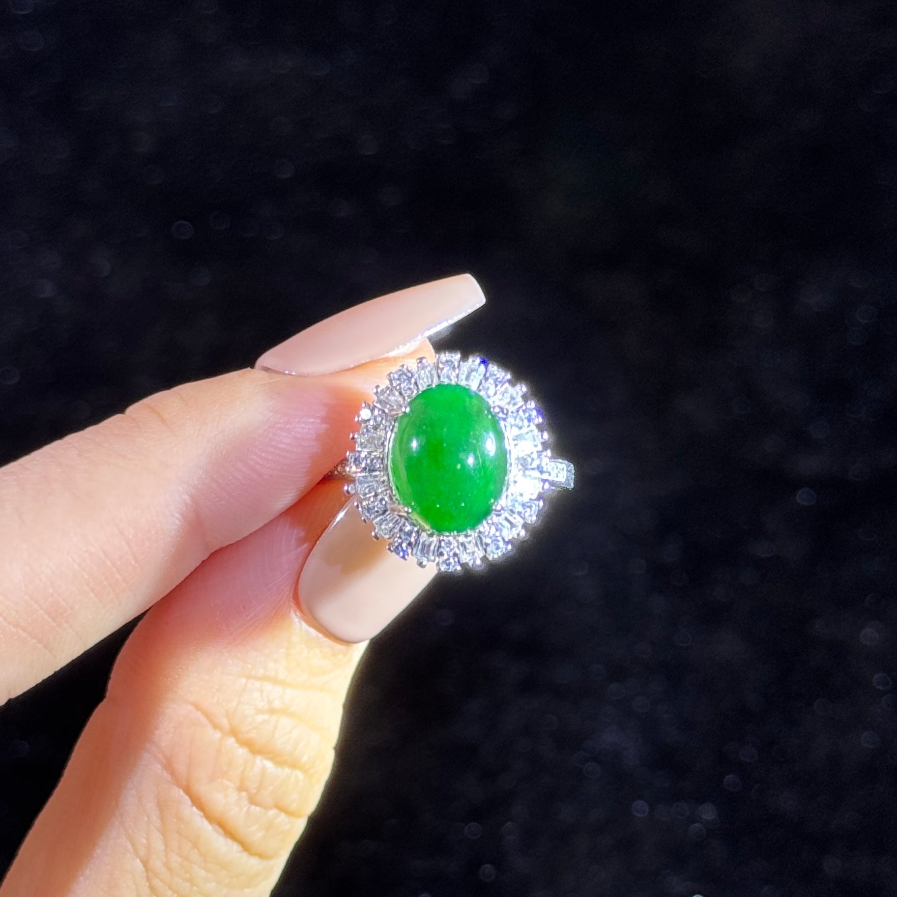 925 Sliver Type A Green Jade Ring