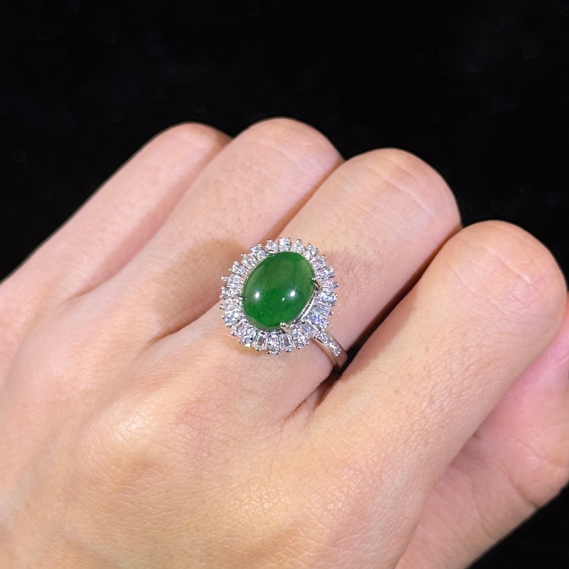 925 Sliver Type A Green Jade Ring