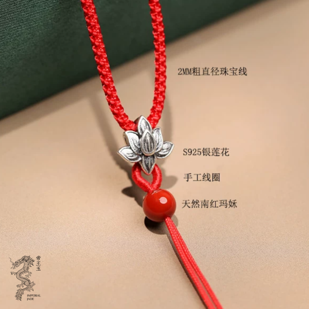 S925 Sliver Lotus Hand woven Adjustable Cord Necklace for Jade Pendant